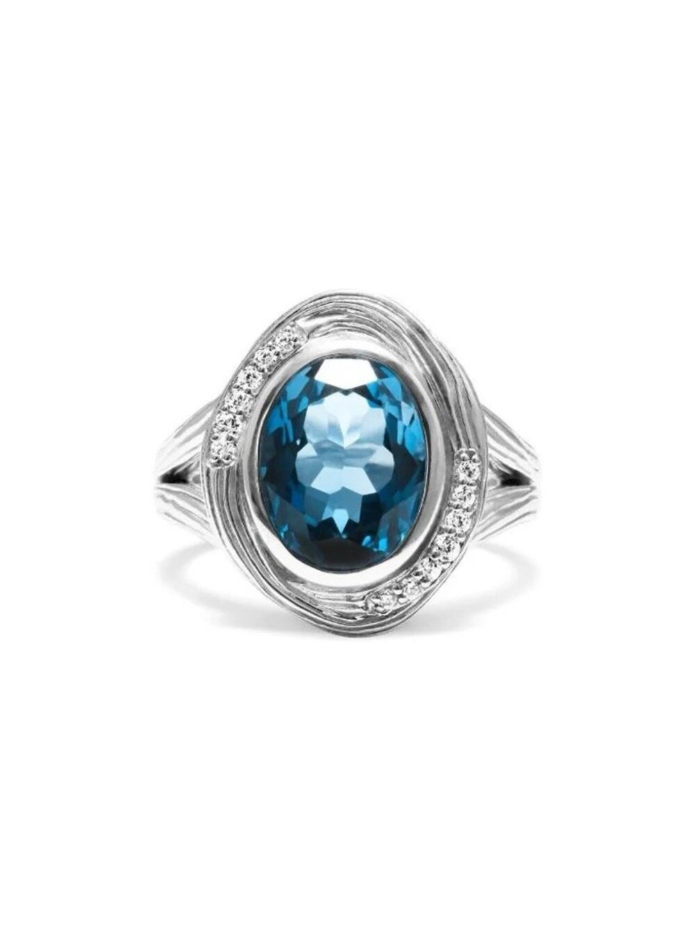 Judith Ripka Santorini Diamond & Blue Topaz Oval Ring Sterling Silver Size 7 NEW